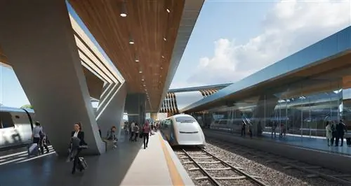 Рендеринг поезда, прибывающего на новый терминал Rail B altica в Таллинне.