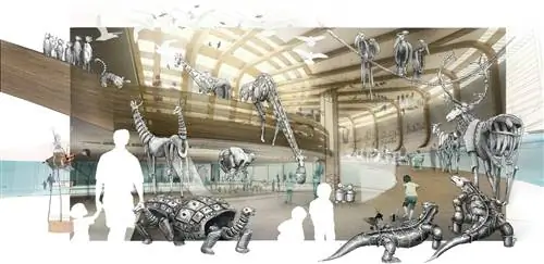 Разрыв деревянного пандуса, ведущего в ковчег с играющими животными и детьми.