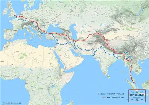 Карта мира с указанием маршрута из Лондона в Сингапур