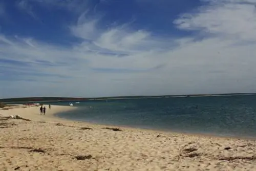 Пляжная зона Манки Миа. Его прохладные воды привлекают множество туристов жарким летом западного побережья Австралии.