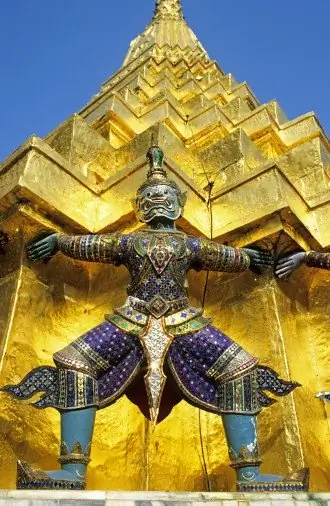 Thailand, Bangkok, Wat Phra Kaew Temple located in the Royal Palace enclosure