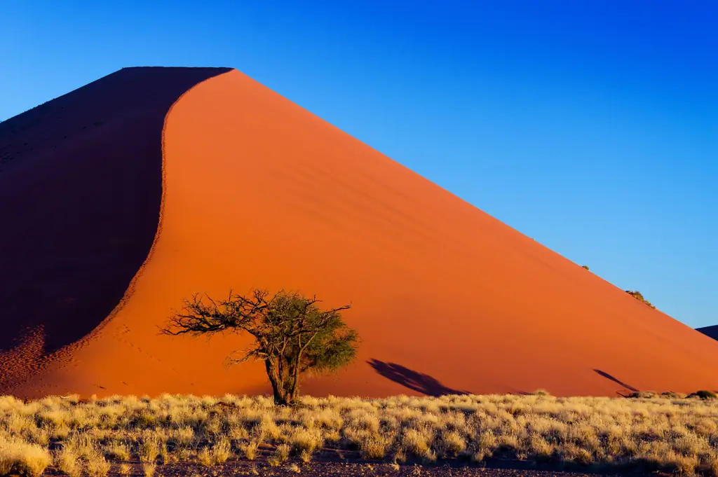 Красивые дюны захода солнца и природа пустыни Namib, Sossusvlei, Намибии, Южной Африки