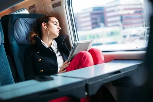 Женщина спит в поезде
