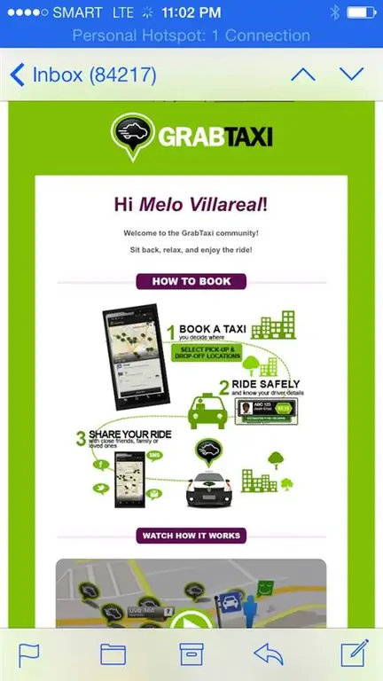 Приветственное сообщение GrabTaxi