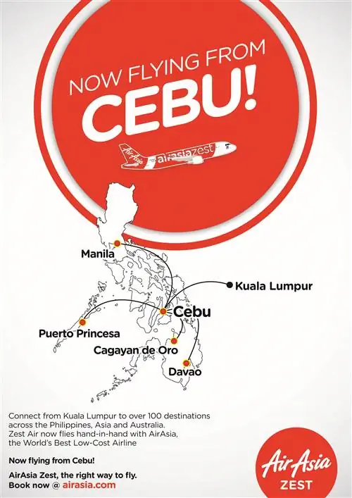 AirAsia Zest предлагает бесплатные места для празднования новых внутренних и международных рейсов из Себу