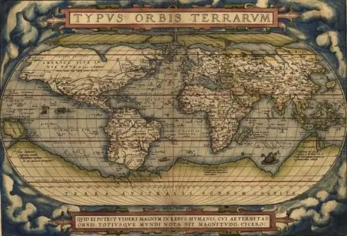 Историческая карта мира Ортелиуса, 1570 г.