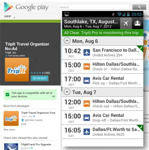 Приложение TripIt Travel Organizer