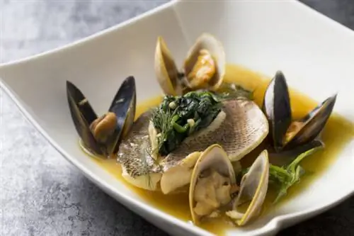 Тушеное филе окуня в бульоне буйабес