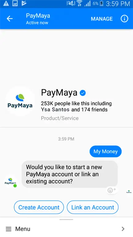 Отправка денег с помощью PayMaya через чат Facebook
