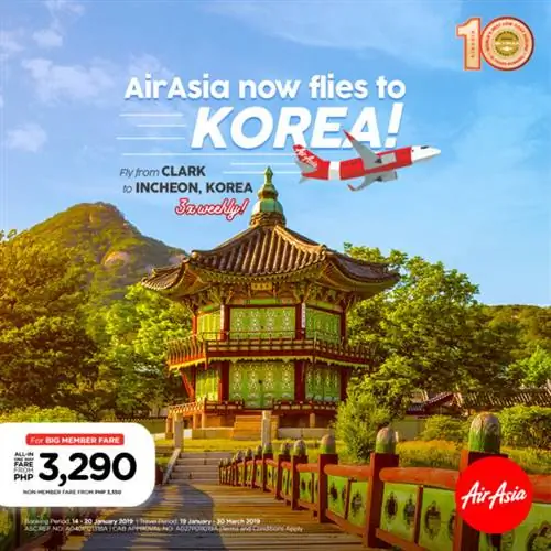 AirAsia теперь летает в Сеул из Кларка