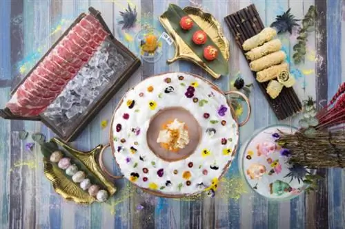 Привнося концепцию пышной страны чудес в весеннюю обстановку, The Dream Garden of Live Flowers Hot Pot Broth - это праздник для глаз и желудка.