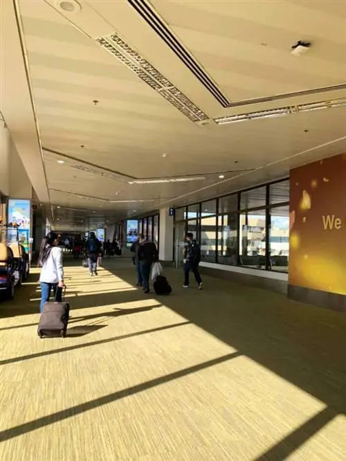 Мы держались на расстоянии друг от друга от ворот прибытия до иммиграционного контроля.