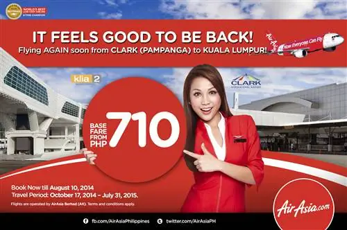 AirAsia возобновляет прямые рейсы из Кларка в Куала-Лумпур по базовому тарифу P710
