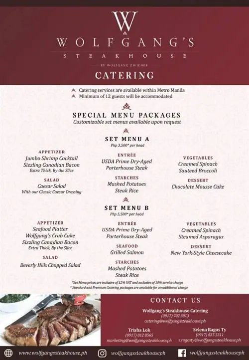 Флаер о стейк-хаусе Wolfgang's Catering