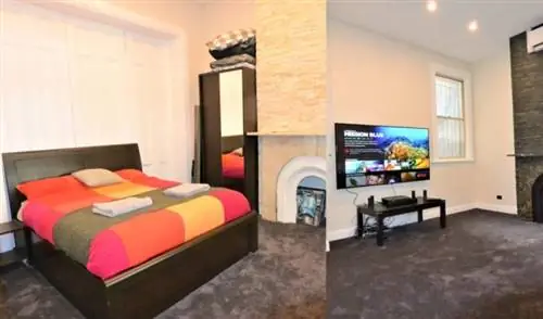 Огромная спальня Airbnb с двуспальной кроватью в Сиднее и кинотеатр