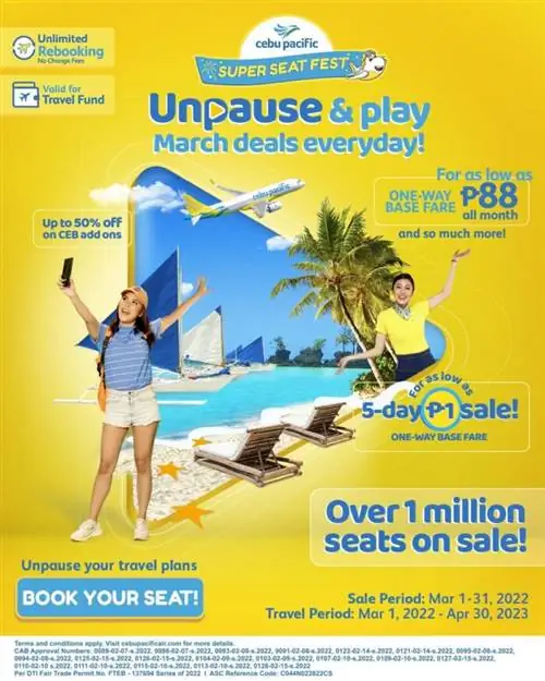 Месячный фестиваль Super Seat Fest в Cebu Pacific, март 2022 г.