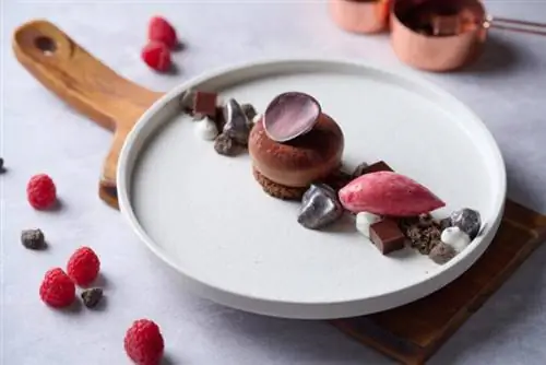 Chocolat - маркиз из темного шоколада, шоколадные соты и малиновый сорбет.