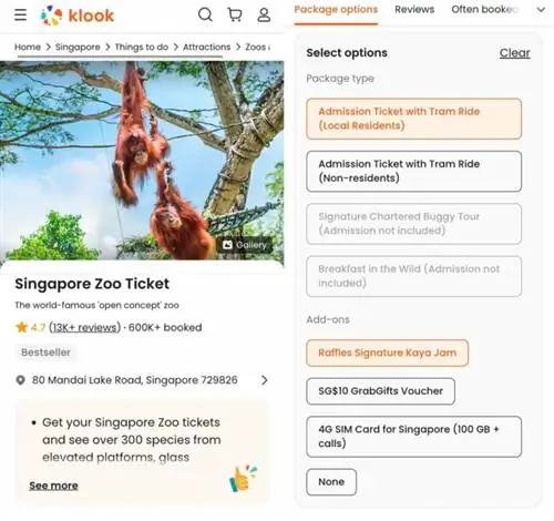 Благодаря сотрудничеству Klook и Mandai Wildlife Group путешественники смогут выбирать из различных пакетов, которые лучше всего соответствуют их потребностям. Фото предоставлено: Klook
