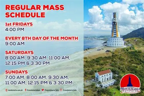 Расписание регулярных месс в храме Монтемария