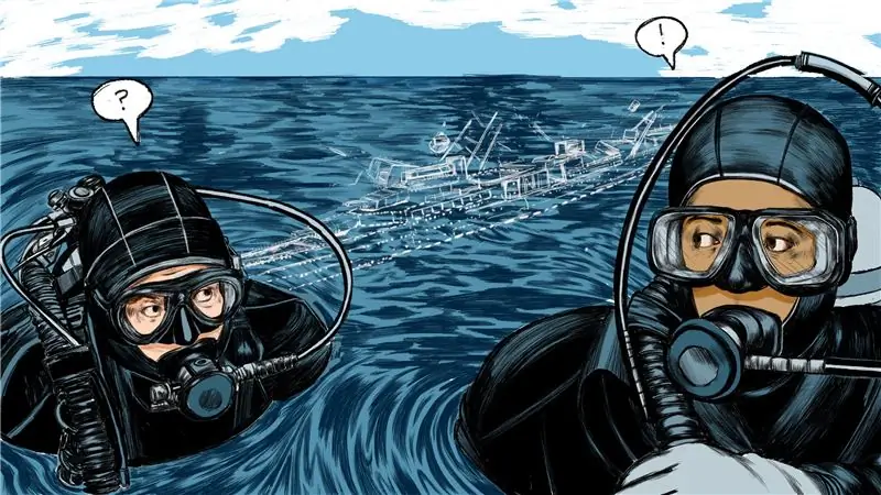 Водолазы не дрейфовали. Их якорь держался. И они оказались в нужном месте. А вот корабля не было