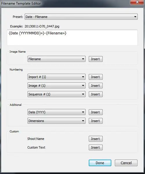 Как использовать редактор шаблонов имен файлов в Lightroom