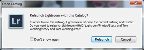 Перезапустить каталог Lightroom