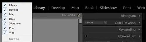 Видимость модуля Lightroom