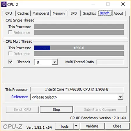 Surface Book 2 CPU-Z при многопоточной нагрузке Падение скорости процессора