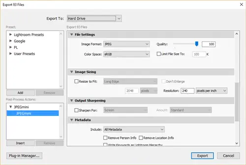 Действия постобработки JPEGmini Pro