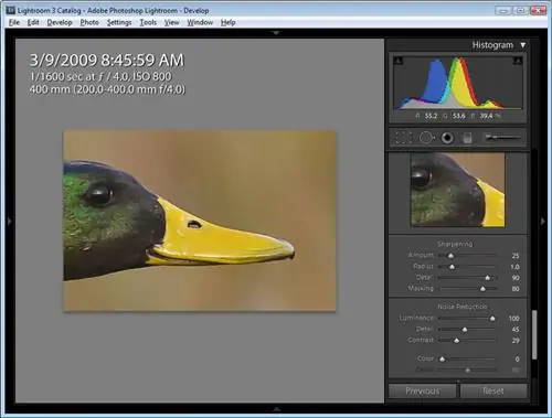 Панель детализации Lightroom