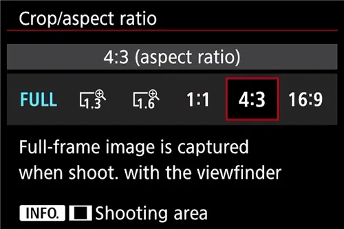 Соотношение сторон меню Canon