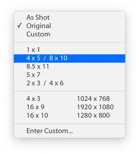 Классические соотношения сторон Lightroom