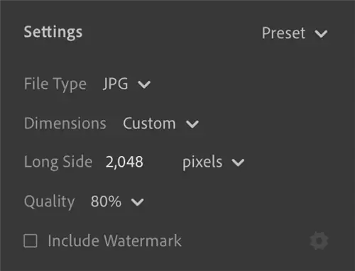 Настройки экспорта Lightroom CC
