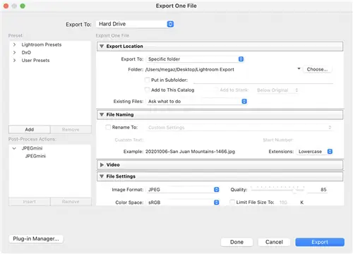 Файл экспорта Lightroom Classic CC