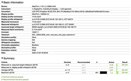 Проверка Apple iMac DisplayCAL пройдена