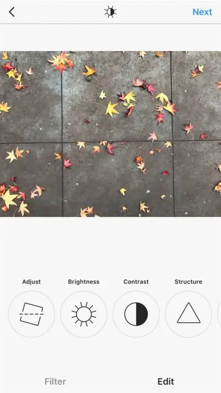 Экран редактирования Instagram