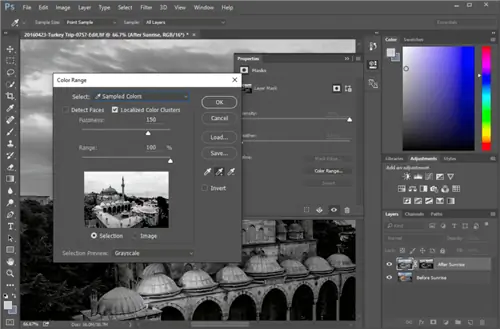 Цветовой диапазон масок яркости Photoshop