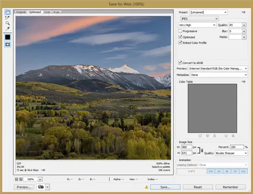 Photoshop Сохранить для Интернета