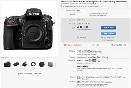 Nikon D810 Серый Рыночная цена