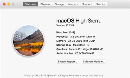 iMac Pro macOS Высокая Сьерра 10.13.5