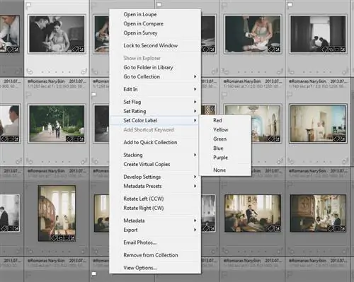 Меню сетки изображений, вызываемое правой кнопкой мыши в Lightroom