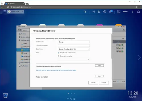 QNAP Создать общую папку