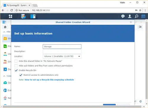 Synology Создать общую папку
