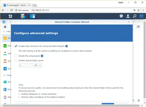 Расширенные настройки общего доступа Synology