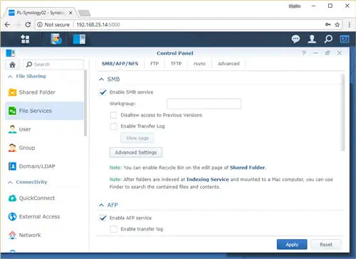 Файловые службы Synology