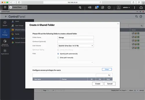 QNAP Создать общую папку