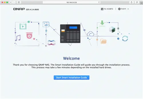 Экран начальной установки QNAP
