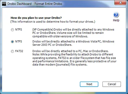Формат Drobo Dashboard целиком: Drobo NTFS