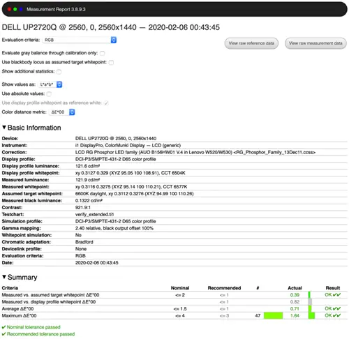 Итоговый отчет об измерениях DisplayCAL Dell UP2720Q