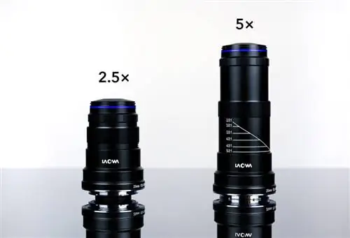 Сравнение размеров увеличения 2,5X и 5X Laowa 25